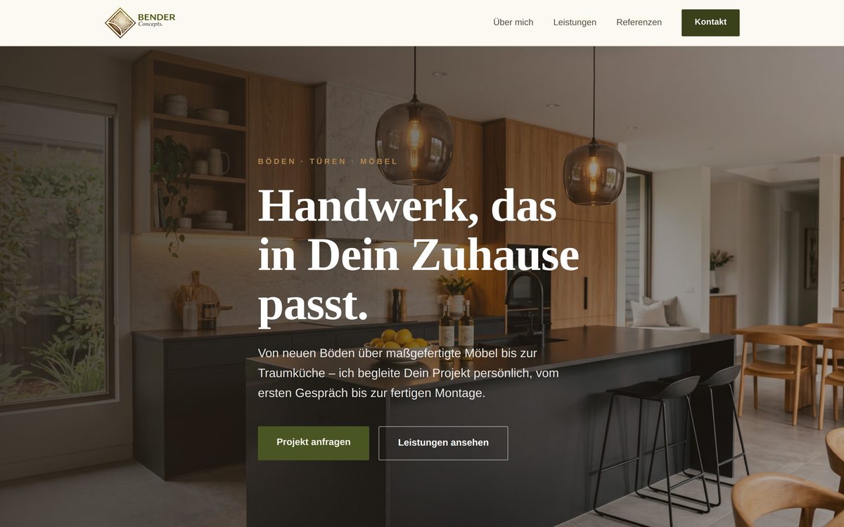 Startseite der Portfolio-Website einer Schreinerei
